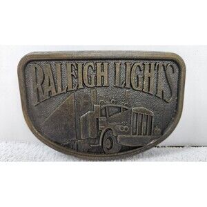 Vintage Raleigh Lights Trucker Belt Buckle Metal Semi Truck Logo Brass Tone